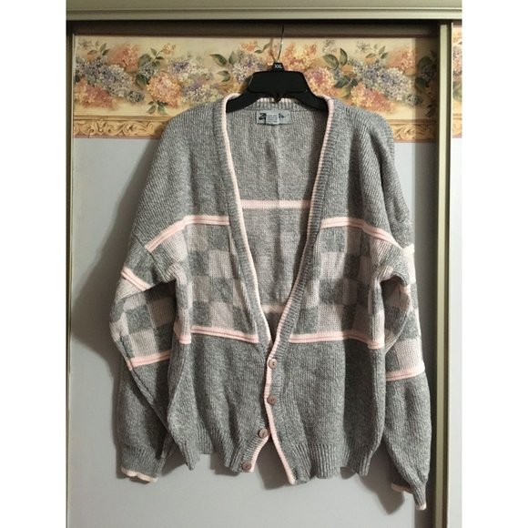 Zeppelin Large Vintage Knit Unisex 90s Button Down Oversized Comfy Sweater - Picture 1 of 4